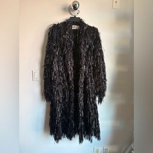 NWT Tory Burch Black Fringed Tinsel Coat